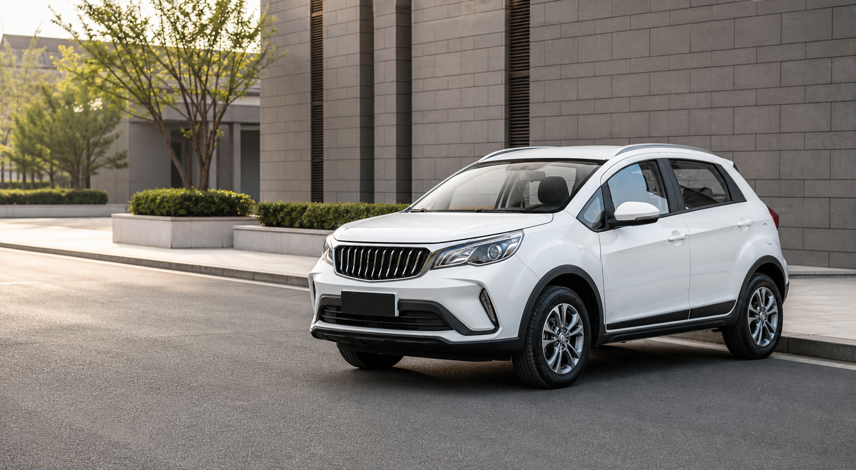 Representative pearl white Livan X3 Pro-style compact SUV on a clean city street